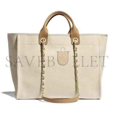 CHANEL LARGE DEAUVILLE BAG PEARL CANVAS A66941 (39*30*22cm)